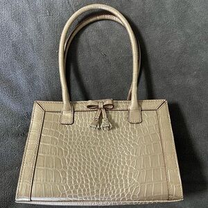 Liz Claiborne Cream Gold Metallic Crocodile-Pattern with bow tie handbag